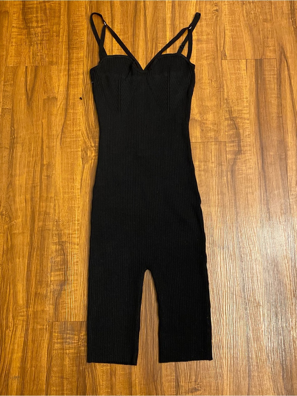 New Ladies Black Ribbed One-Piece Romper